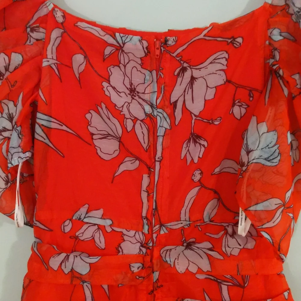 Charlie Holiday Red & Grey Ruched Floral Dress - Picture 5 of 8